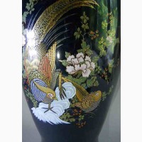 Винтажная Японская ваза кобальт с изображением павлина