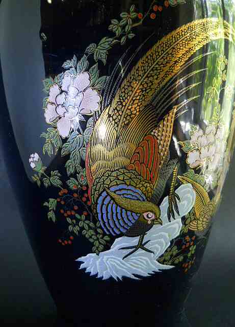 Фото 13. Винтажная Японская ваза кобальт с изображением павлина