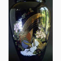 Винтажная Японская ваза кобальт с изображением павлина