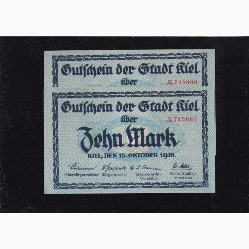 Фото 3. 10 марок 1918г. Киль. Германия. 2-боны (Номера подряд) Пресс