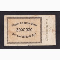 2 000 000 марок 1923г. Вормс. А 014425. Германия