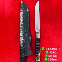 Нож Авторская Ручная Работа N690 61HRC Позолота Документы !!!ШАРА