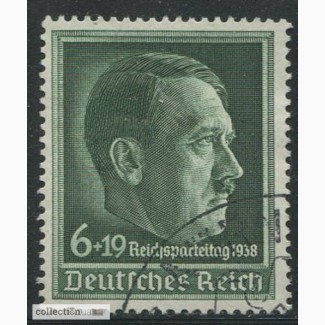 Почтовая марка. Adolf Hitler. Deutsches Reich. 6+19 pfg. 1938г. SC 664