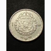 1 крона 1943г. Швеция. серебро