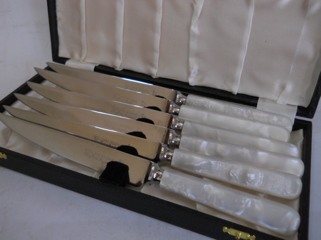 Фото 6. Шесть ножей для стейка с перламутровой ручкой William Adams Sheffield England