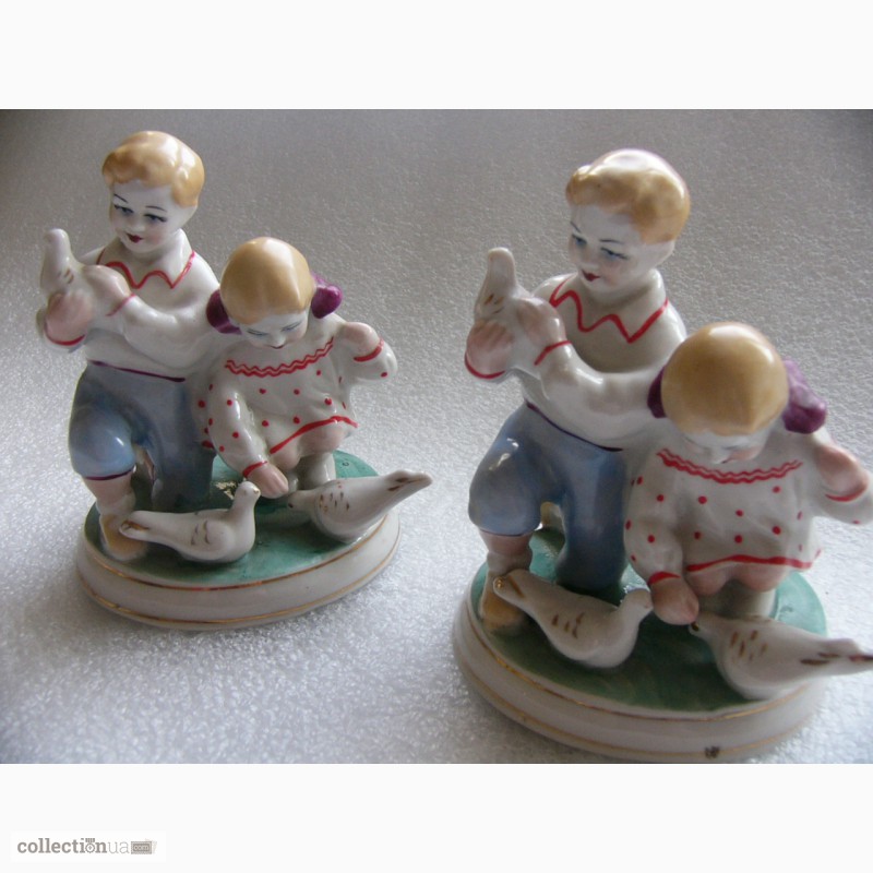 Фото 4. Две статуэтки, фарфор, дети и голуби, ЗХК Полонне 50-е СССР