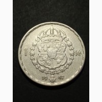 1 крона 1947г. Швеция. серебро
