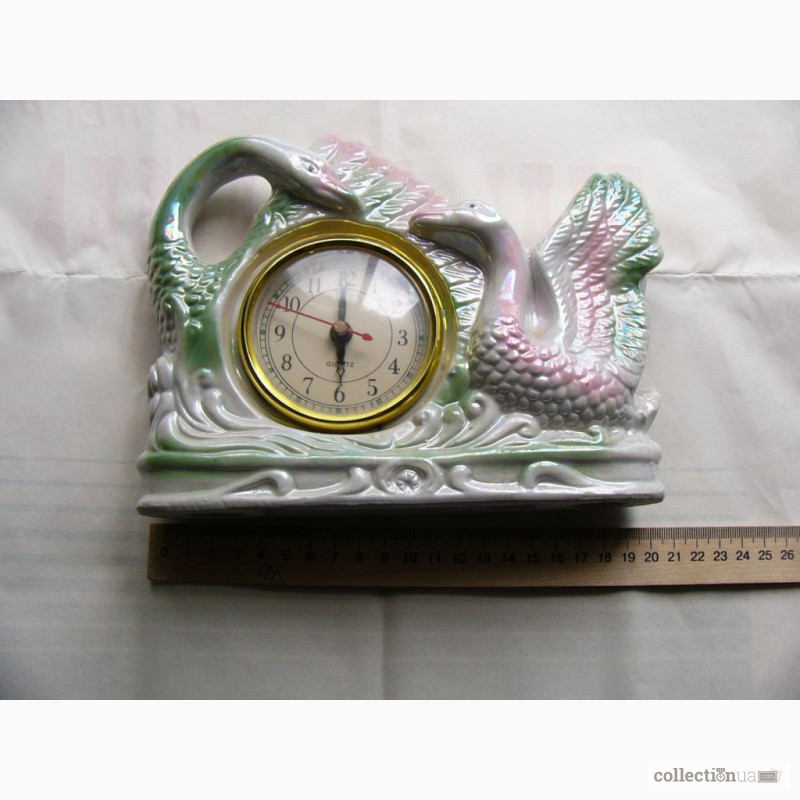 Фото 3. Фарфоровые каминные часы - 2 лебедя, Китай