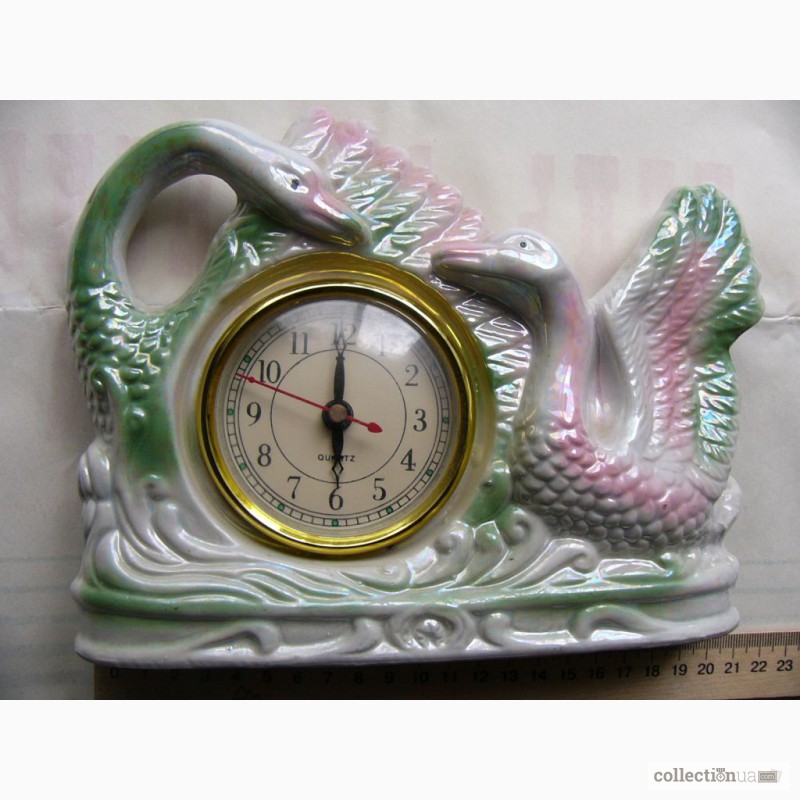 Фото 8. Фарфоровые каминные часы - 2 лебедя, Китай