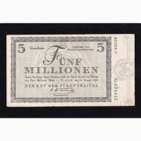 5 000 000 марок 1923г. Фрайталь. 024445. (Саксония) Германия