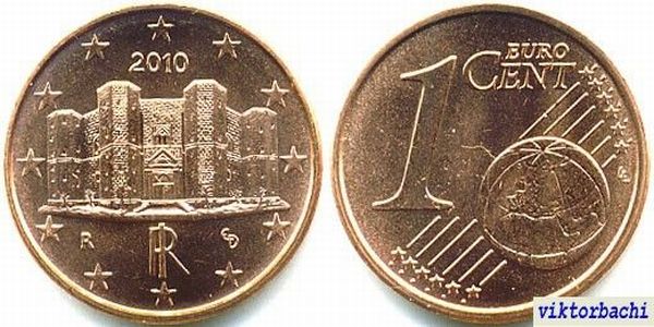 1 Евро цент. Италия 2010. Редкая монета