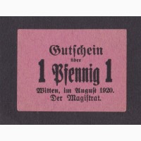 1 пфенниг 1920г. Виттен. Германия