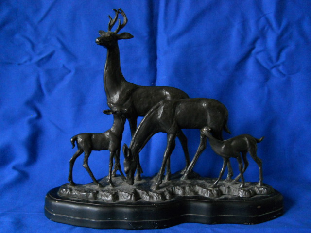 Фото 10. Старинная бронзовая настольная скульптура Семейство оленей