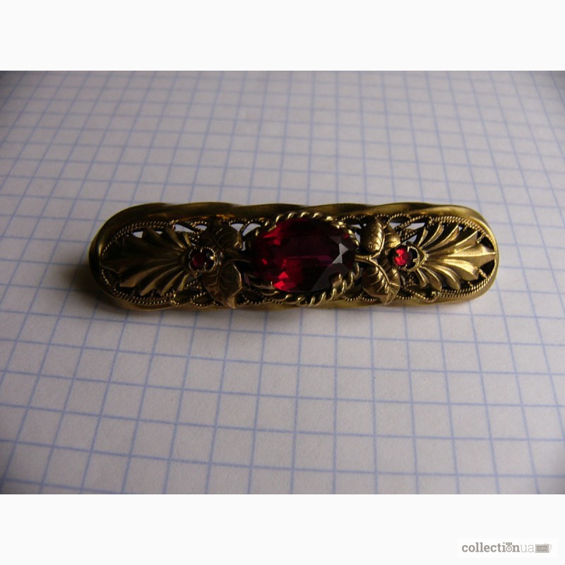Фото 2. Довоенная, ювелирная брошь, бронза, корунд, СССР