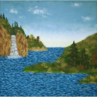 Картина масло холст Водопад над рекой