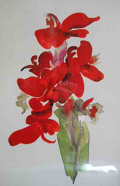 Фото 2. Винтажная картина красный цветок в вазе
