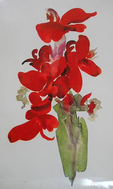Фото 3. Винтажная картина красный цветок в вазе