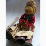 Редкая, антикварная, Коллекционная кукла - бабушка со спицами, 50-е годы, Англия