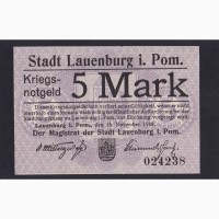 5 марок 1918г. 024238. Лауэнбург. Германия. Пресс
