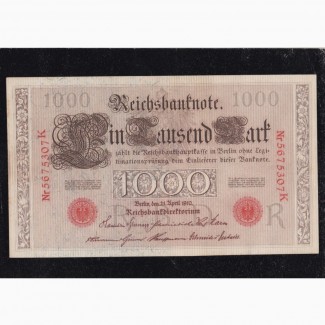 1000 марок 1910г. 5675307K. Красная печать. Германия