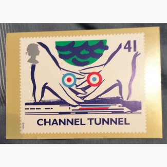 Франко-английская открытка открытия туннеля через Ла манш