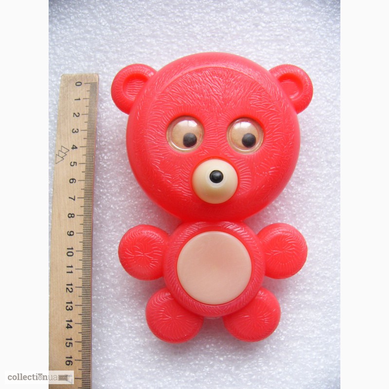 Фото 3. Редкий красный медвежонок -пищалка, пластик СССР