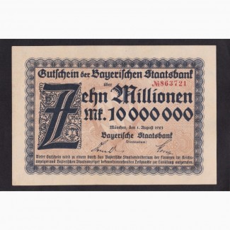 10 000 000 марок 1923г. 863721. Бавария. Мюнхен. Германия. Пресс