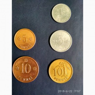 Продам монеты Финляндии, 1, 5, 10 пенни 1918, 1921, 1963, 1979 года