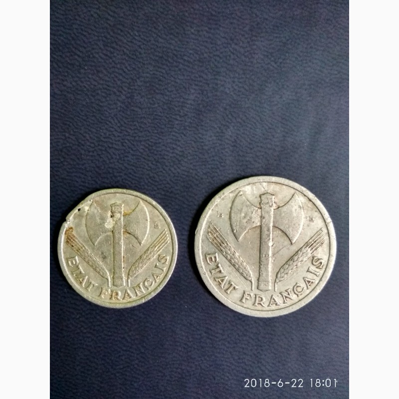 Фото 2. Продам монеты Франции 1 и 2 франка 1942 и 1944 года