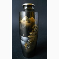 Винтажная Японская ваза из смешанного металла с пейзажем Фудзи