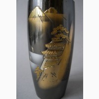 Винтажная Японская ваза из смешанного металла с пейзажем Фудзи