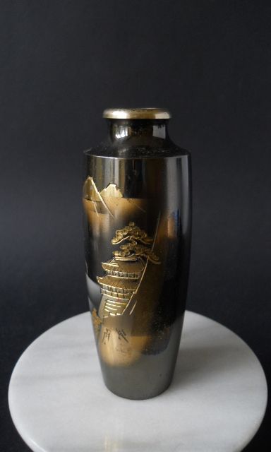 Фото 4. Винтажная Японская ваза из смешанного металла с пейзажем Фудзи