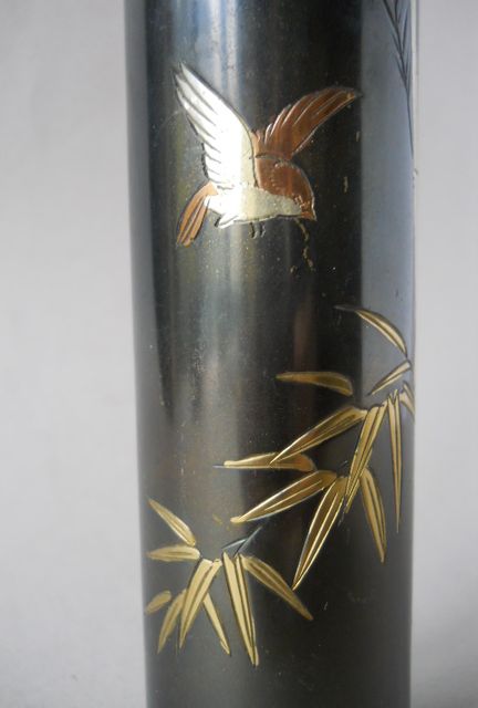 Фото 10. Японская винтажная ваза из смешанного металла-птичка, бамбук