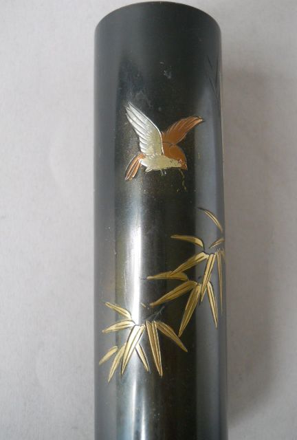 Фото 11. Японская винтажная ваза из смешанного металла-птичка, бамбук