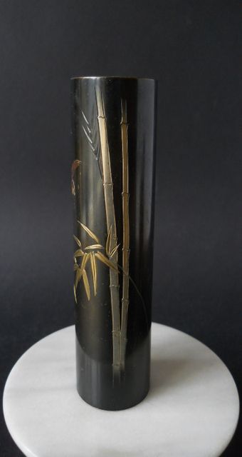 Фото 3. Японская винтажная ваза из смешанного металла-птичка, бамбук