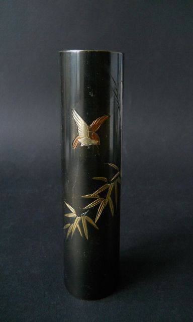 Фото 4. Японская винтажная ваза из смешанного металла-птичка, бамбук