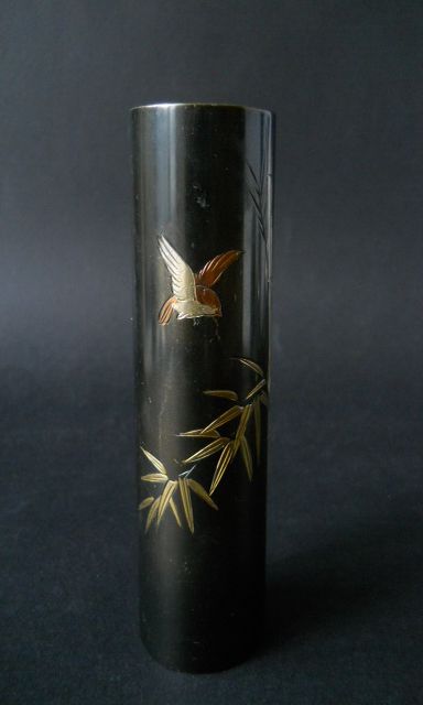Фото 5. Японская винтажная ваза из смешанного металла-птичка, бамбук