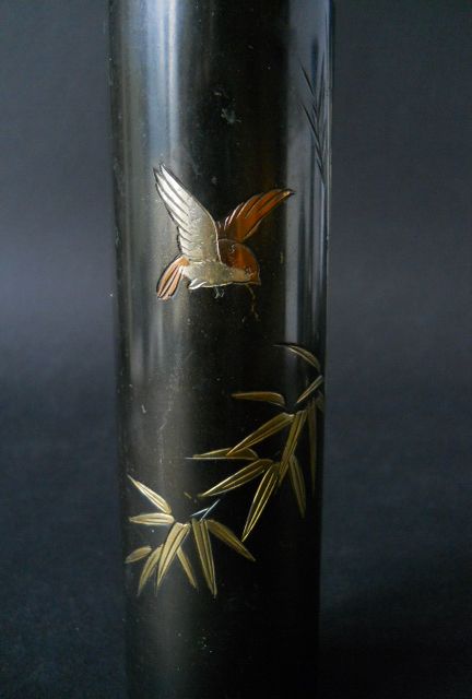 Фото 8. Японская винтажная ваза из смешанного металла-птичка, бамбук