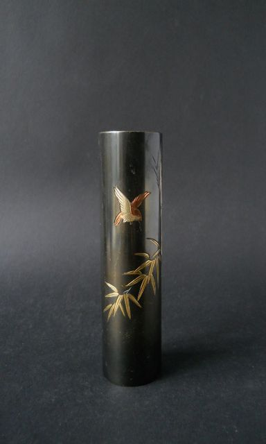 Фото 9. Японская винтажная ваза из смешанного металла-птичка, бамбук