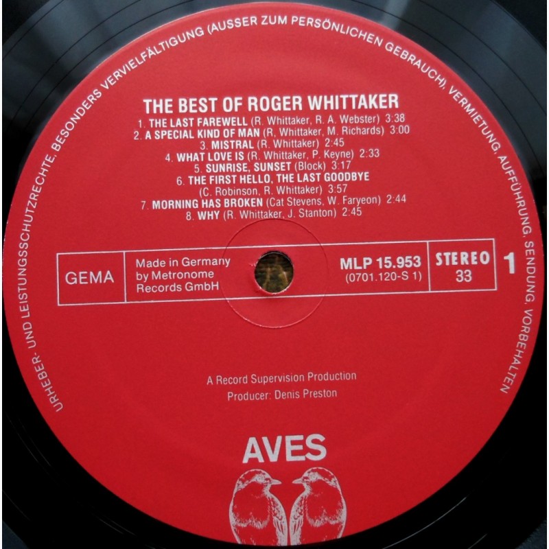 Фото 3. Виниловая пластинка Roger Whittaker – The Best Of Roger Whittaker 1