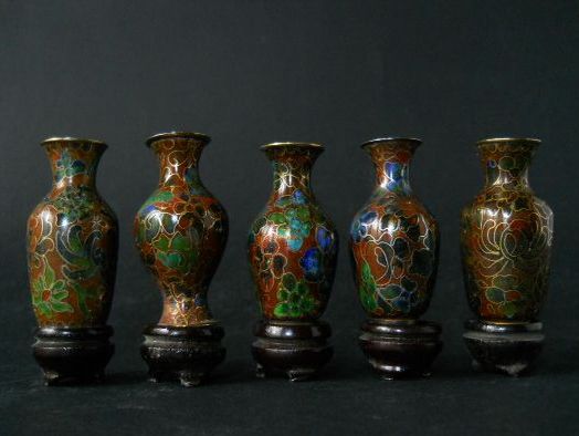 Фото 3. Набор из пяти Китайских винтажных ваз Cloisonne