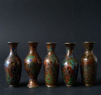 Фото 8. Набор из пяти Китайских винтажных ваз Cloisonne