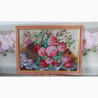 Картина вышитая бисером Корзина роз