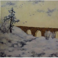 Картина масло холст Мост через реку