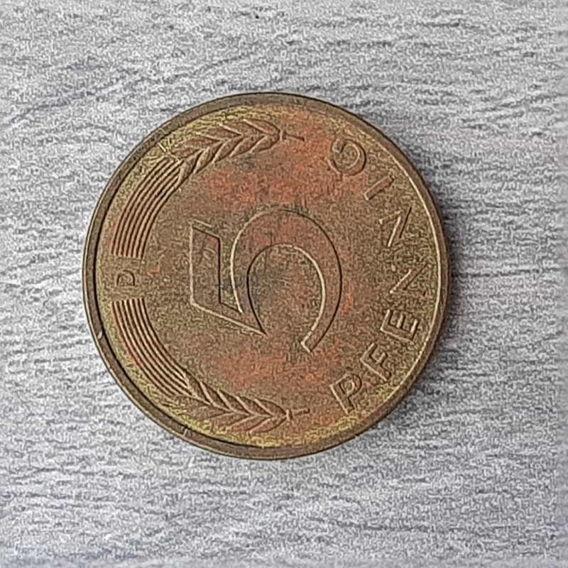 Фото 3. Монета ФРГ 5 пфеннигов 1990 D