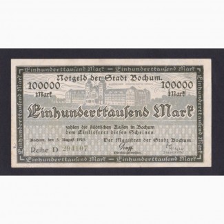 100 000 марок 1923г. Бохум. D 294107. Германия