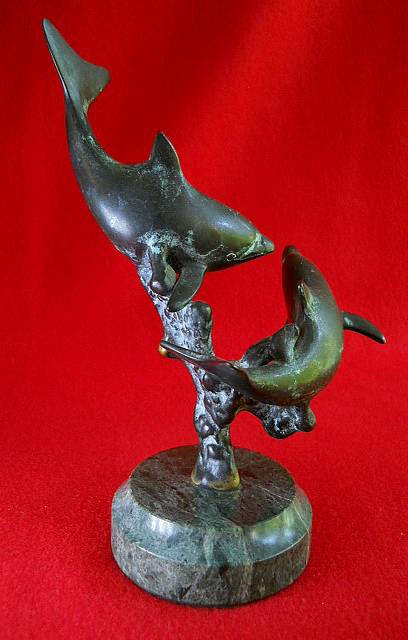 Фото 5. Винтажная бронзовая статуэтка дельфинов