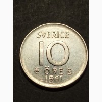 10 эре. 1961г. Швеция. серебро