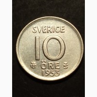 10 эре. 1953г. Швеция. серебро