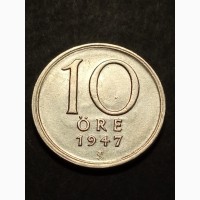 10 эре. 1947г. Швеция. серебро